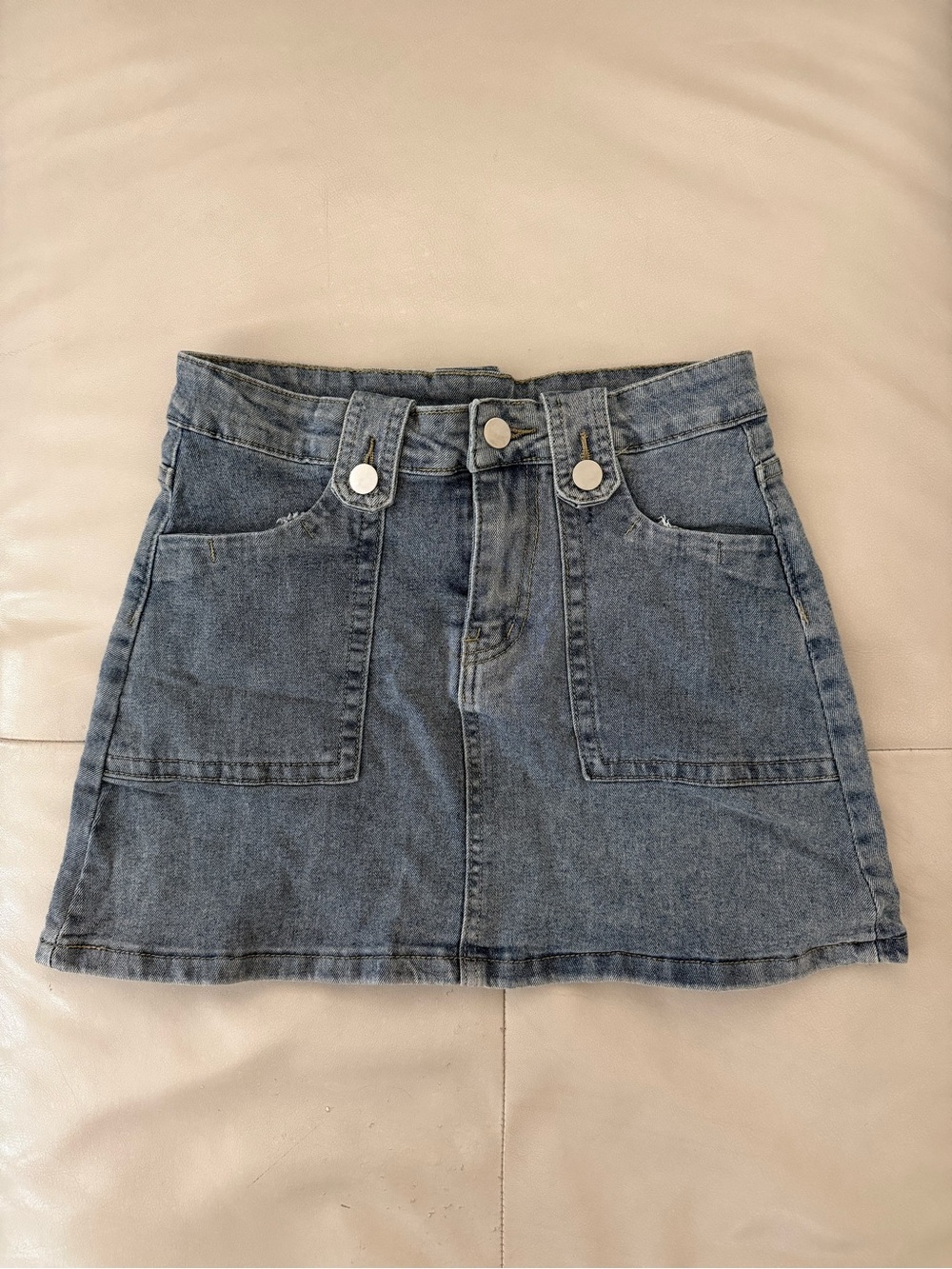 Denim A-Line Mini Skirt in Light Blue